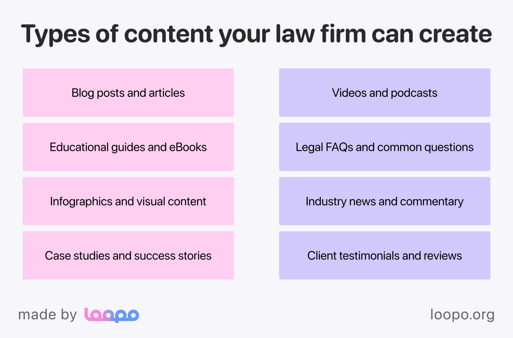 Content types suitable for a law firm