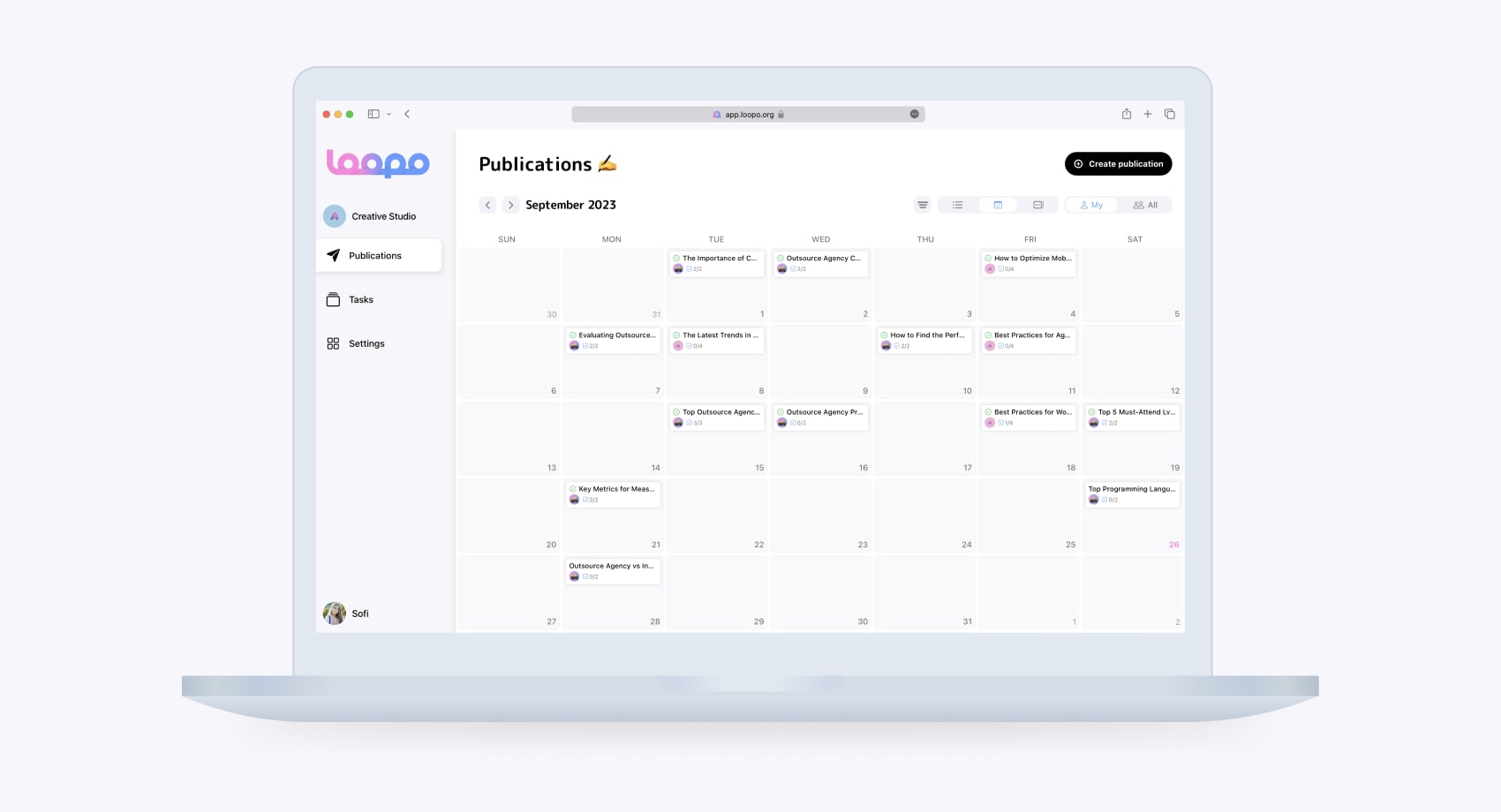 Calendar planning example from Loopo