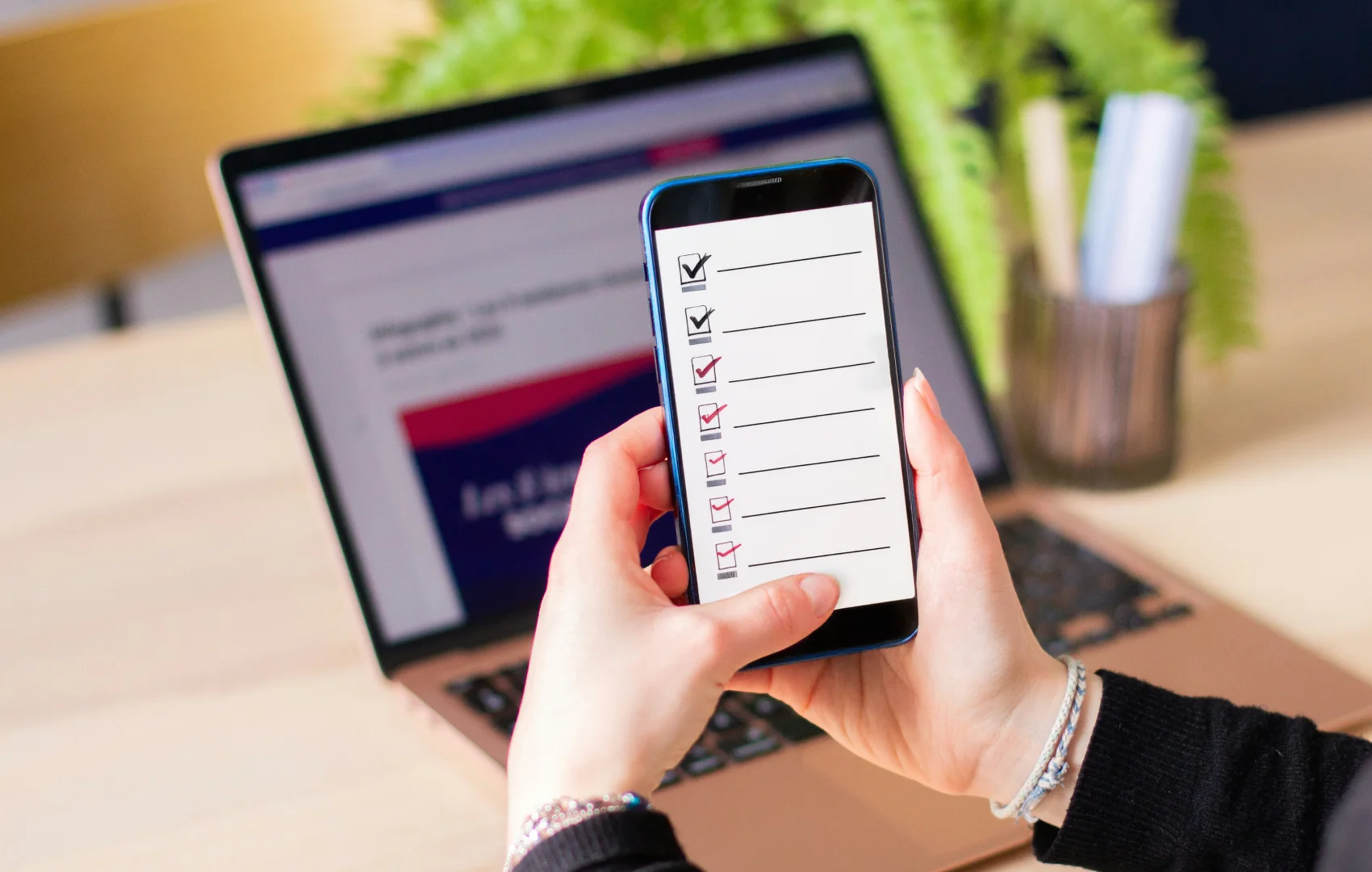 On-Page SEO Audit Checklist Overview 2026 Marketer reviewing an on-page SEO audit checklist on a laptop